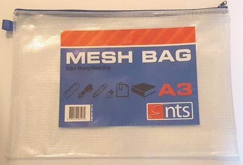 Mesh bags A3 Assorted  colour zip Pack 12