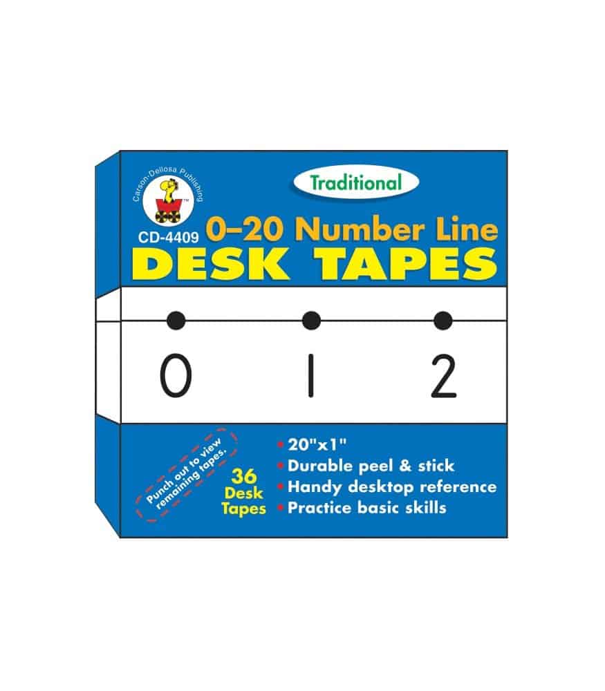 0-20 Number Line - Traditional Desk Tape