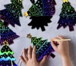 Christmas Tree Scratch Art Hanging Cutouts with Ribbons pack of 30